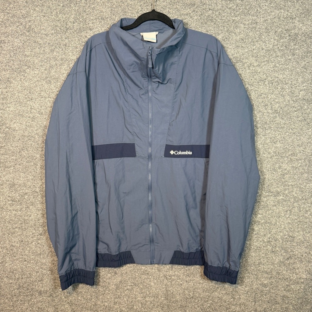 Columbia Jacket Mens 2XL XXL Blue Lightweight Nylon Full Zip Windbreaker